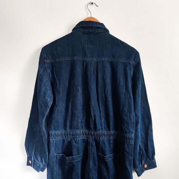 New Gap Jumpsuit Denim Cargo Wide Leg Size 10 Dark Blue Long Sleeve Full Zip NWT - Picture 11 of 16